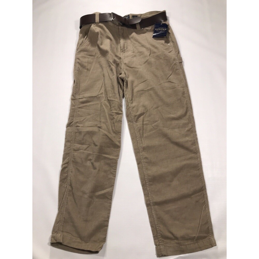 Sonoma Mid Rise Straight Corduroy Pants With Belt Womens 14 Petite Tan Stretch